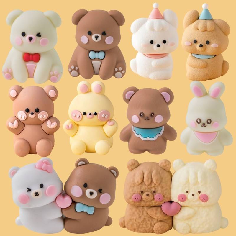 七夕情人节软胶爱心熊兔蛋糕装饰摆件六一儿童节卡通小熊小兔装扮