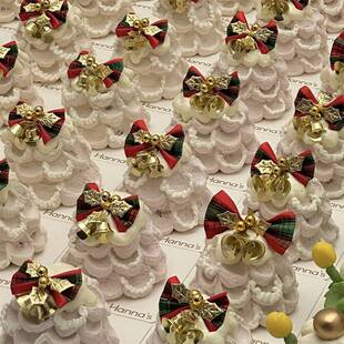 2024圣诞节平安夜元 饰格子丝带铃铛蝴蝶结插件 旦网红许愿树蛋糕装
