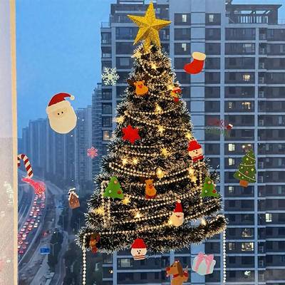 圣诞窗户装饰落地窗圣诞树手工diy全套材料包发光服装店成列装饰