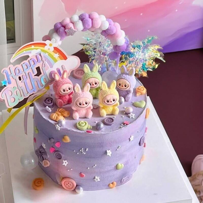 bubu蛋糕装饰插件儿童卡通网红植绒坐姿布布装扮生日蛋糕兔子摆件