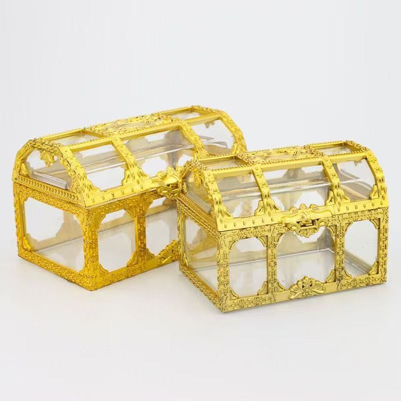 生日蛋糕烘焙摆件透明百宝箱藏宝箱糖果箱暴富美金蛋糕装饰烘培