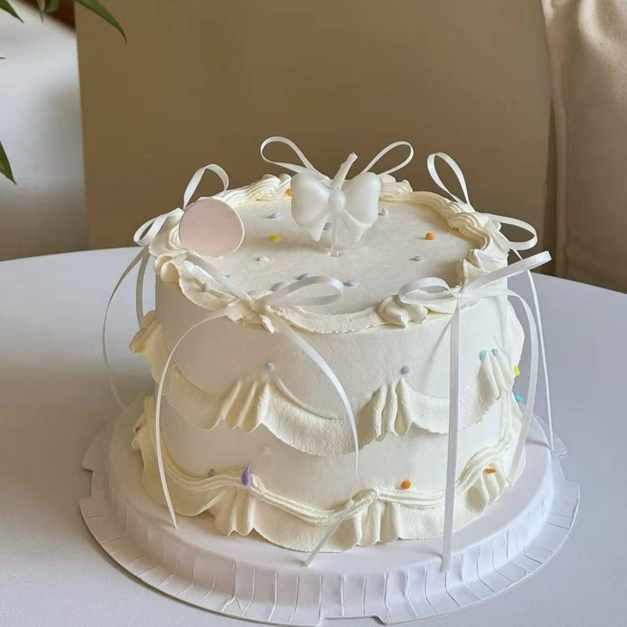 网红ins风蛋糕装饰摆件丝带蝴蝶结爱心直立蜡烛蛋糕装饰烘焙装扮