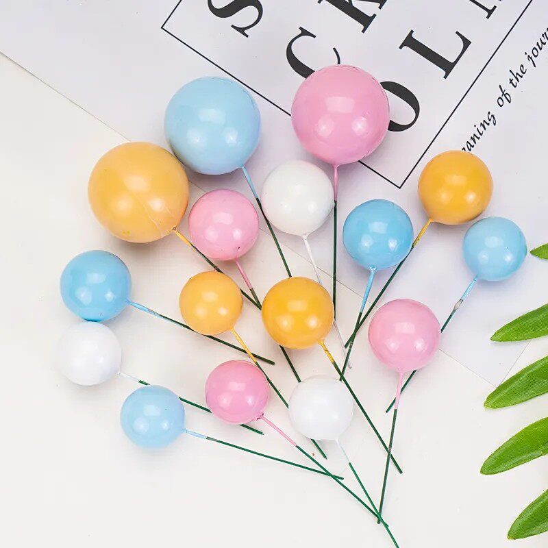 彩色球蛋糕装饰摆件网红款金色球粉色蓝色白色球插件烘焙插牌派对