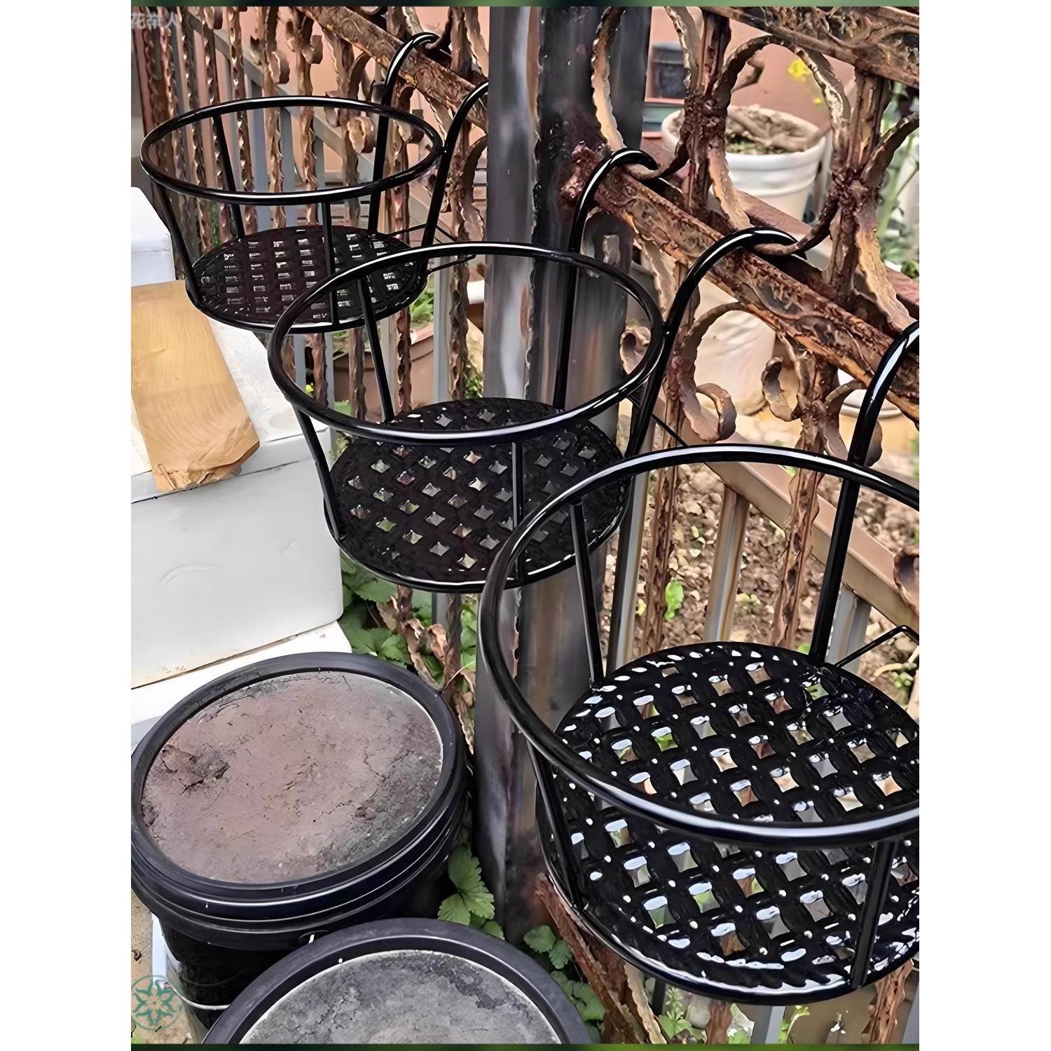 加粗栏杆花架阳台悬挂式铁艺花篮栏杆护栏窗台花盆置物架花盆承重