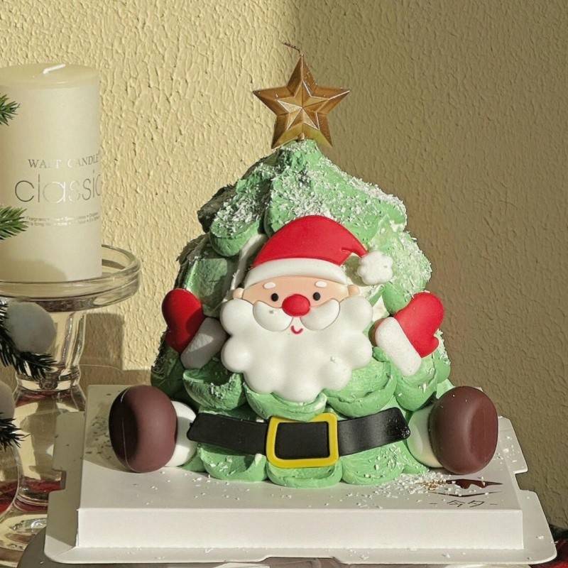 2025圣诞节蛋糕装饰软胶圣诞老人雪花摆件星星蜡烛烘焙装扮插件