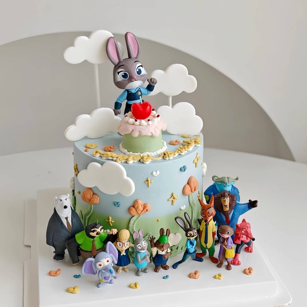 网红疯狂动物城蛋糕装饰尼克狐狸朱迪兔子牛狮子儿童生日摆件插件