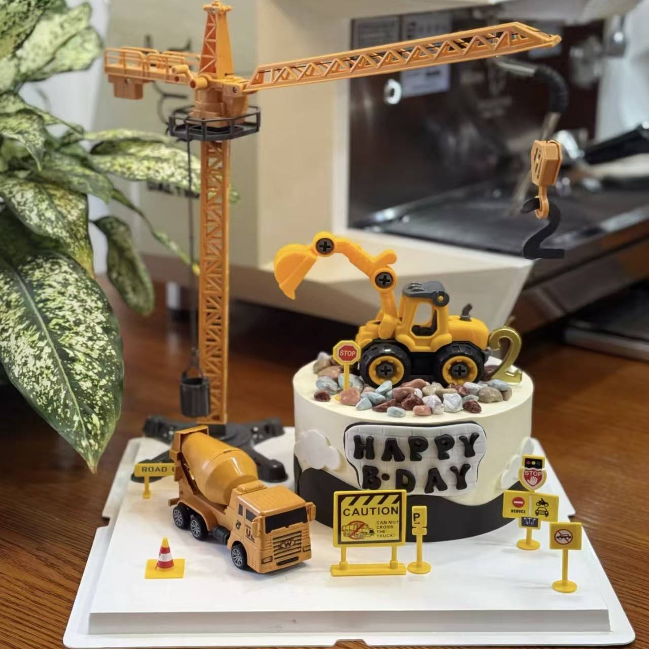 工程车主题蛋糕装饰摆件吊塔挖掘机搅拌车儿童男孩生日装扮插件
