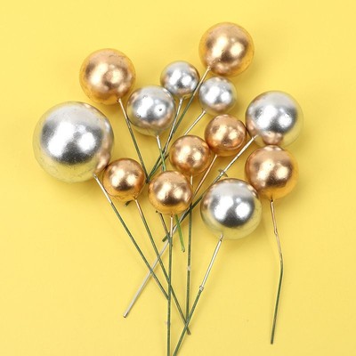 10个装金球银球蛋糕装饰金色球银色球彩色球生日派对插件摆件