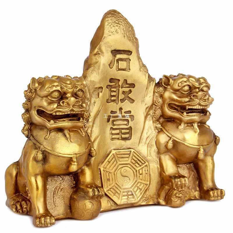 铜泰山石敢当摆件铜双狮石敢当铜狮子家居摆件