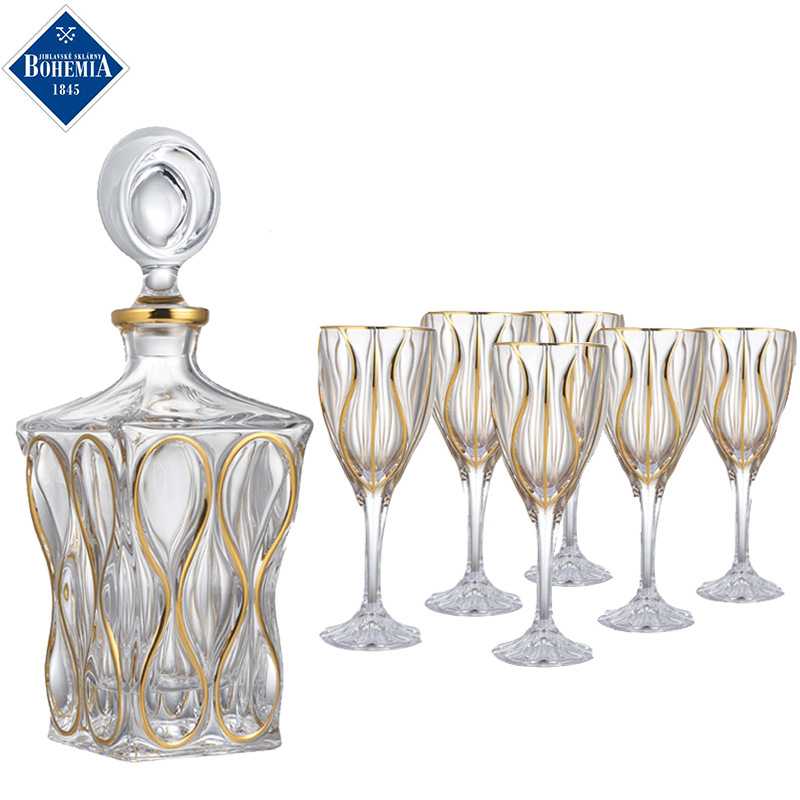 捷克进口波西米亚BOHEMIA水晶玻璃洋酒杯描金线威士忌杯酒具套装