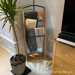 欧式简约实木落地置物架洋房样板房装饰装创意设计款多功能毛巾架