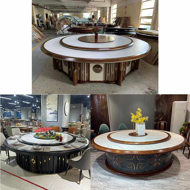 电动餐桌酒店大圆桌新中式定制电动岩板餐桌多功能餐桌火锅桌