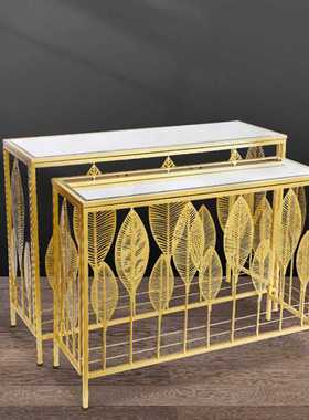 北欧铁艺茶桌套装 客厅边几玄关桌金色茶几电视桌console table