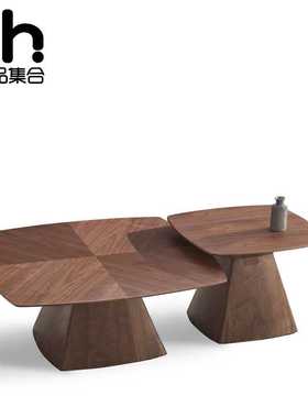 BJDT-318C北欧简约胡桃木皮边几椭圆形长方形圆形客厅沙发茶几设