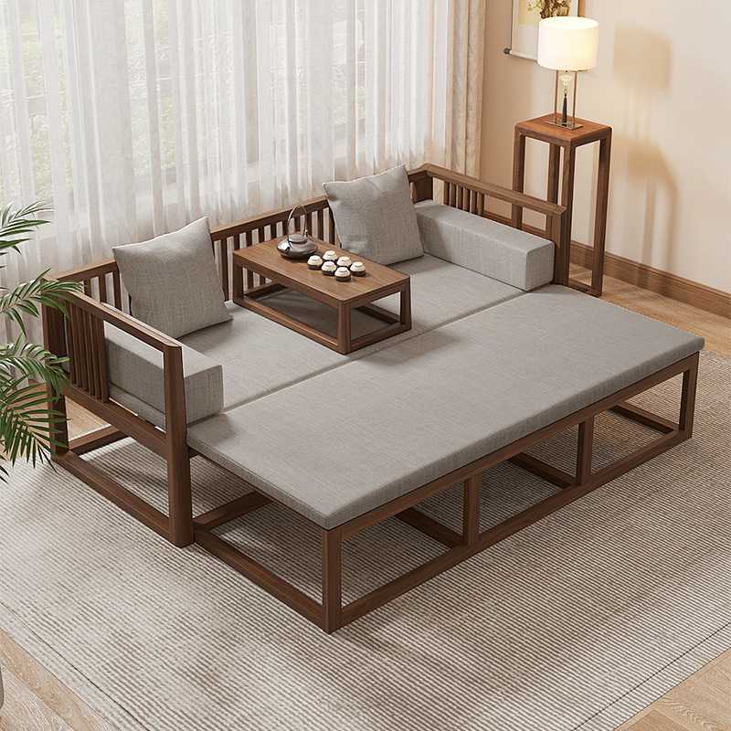 新中式罗汉床可伸缩全实木推拉床折叠两用睡卧塌小户型箱体沙发床