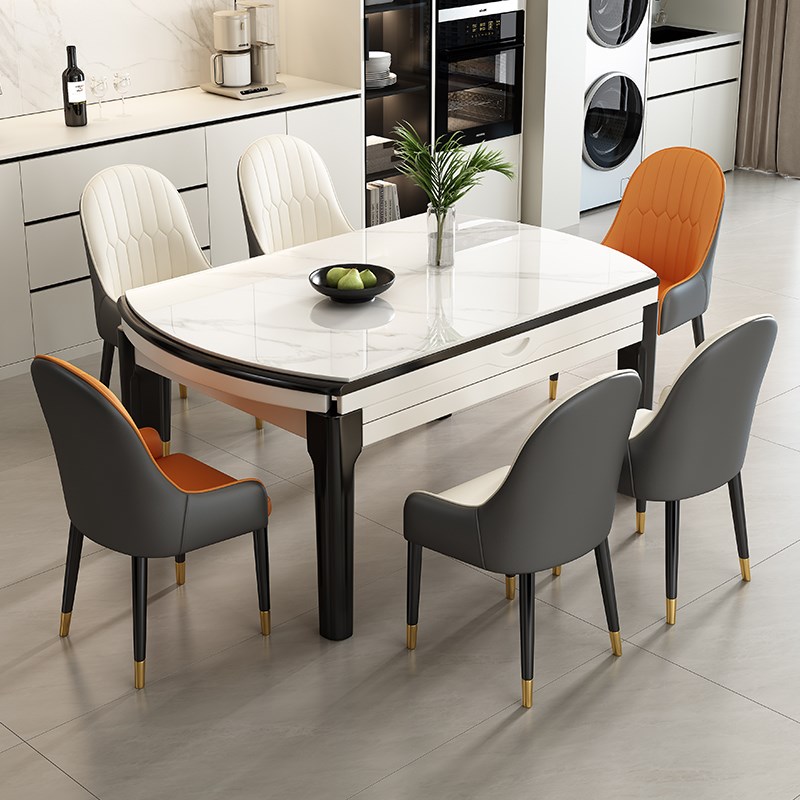 实木岩板餐桌2025新款轻u奢高级感桌子折叠客厅家用小户型可变圆