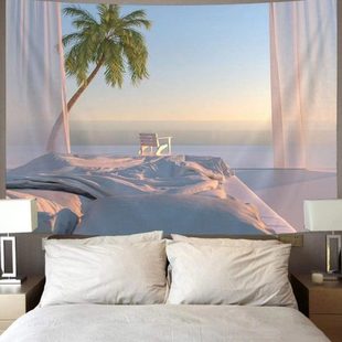现代风景背景布窗景系列拍照挂布房间背景墙装 饰布客厅挂毯壁挂