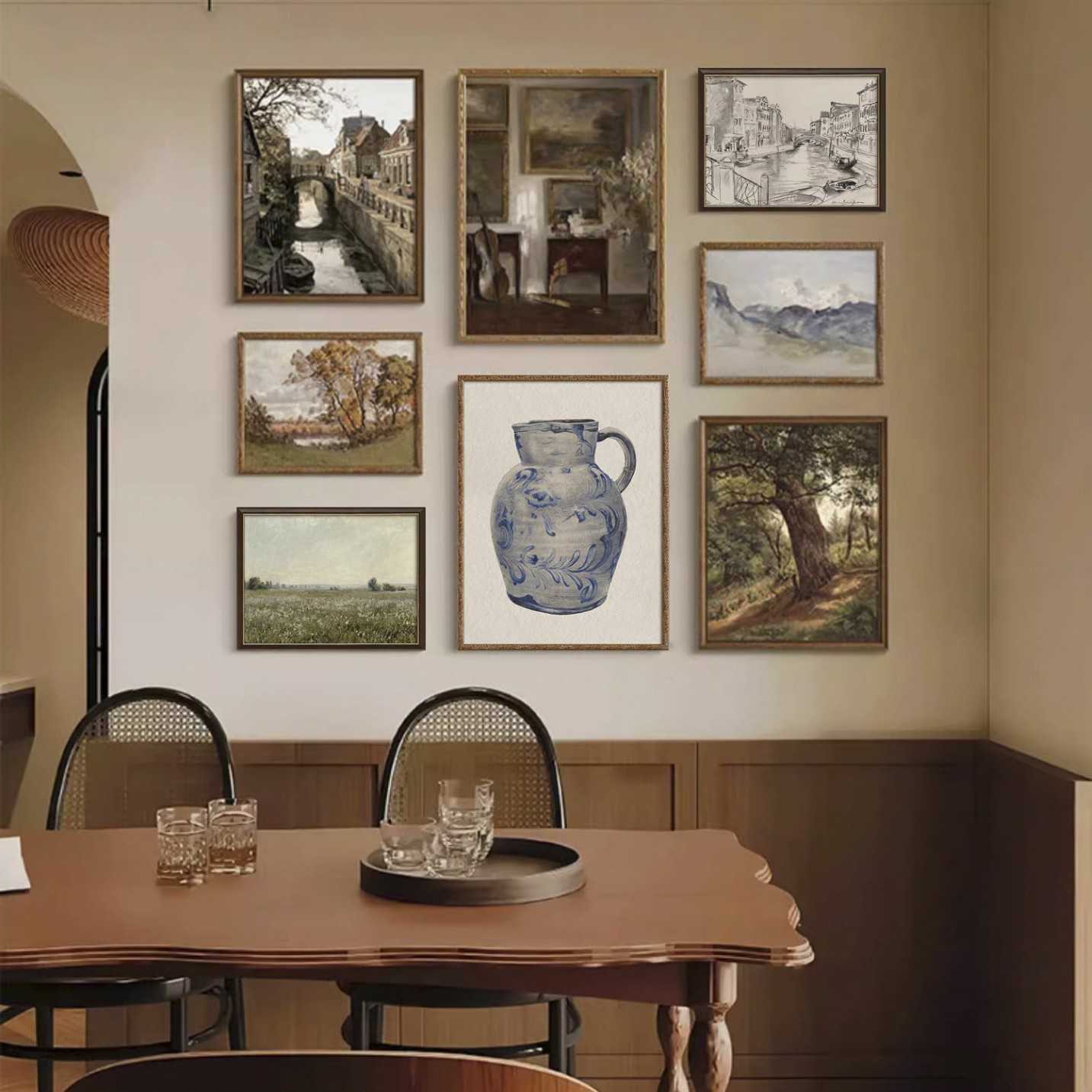 高级感法式复古客厅装饰画中古风美式古典餐厅玄关柜艺术挂画组合