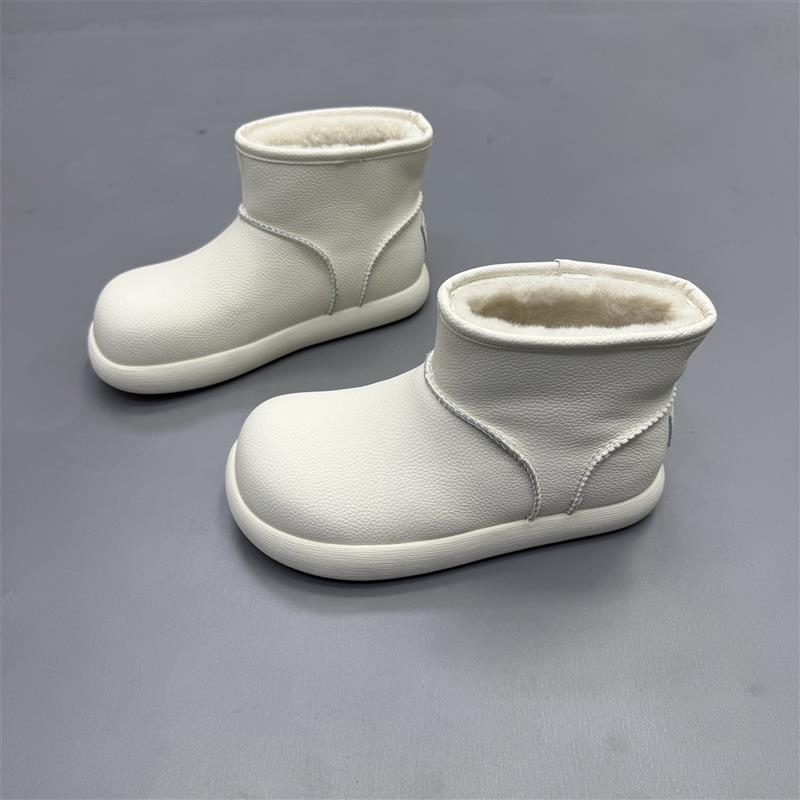 真皮女鞋厚底加绒小土豆白色防水雪地靴2025冬新款套筒保暖短筒靴