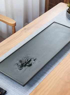绿松石茶盘整块天然石材家用立体浮雕创意乌金天罗绿石头茶台