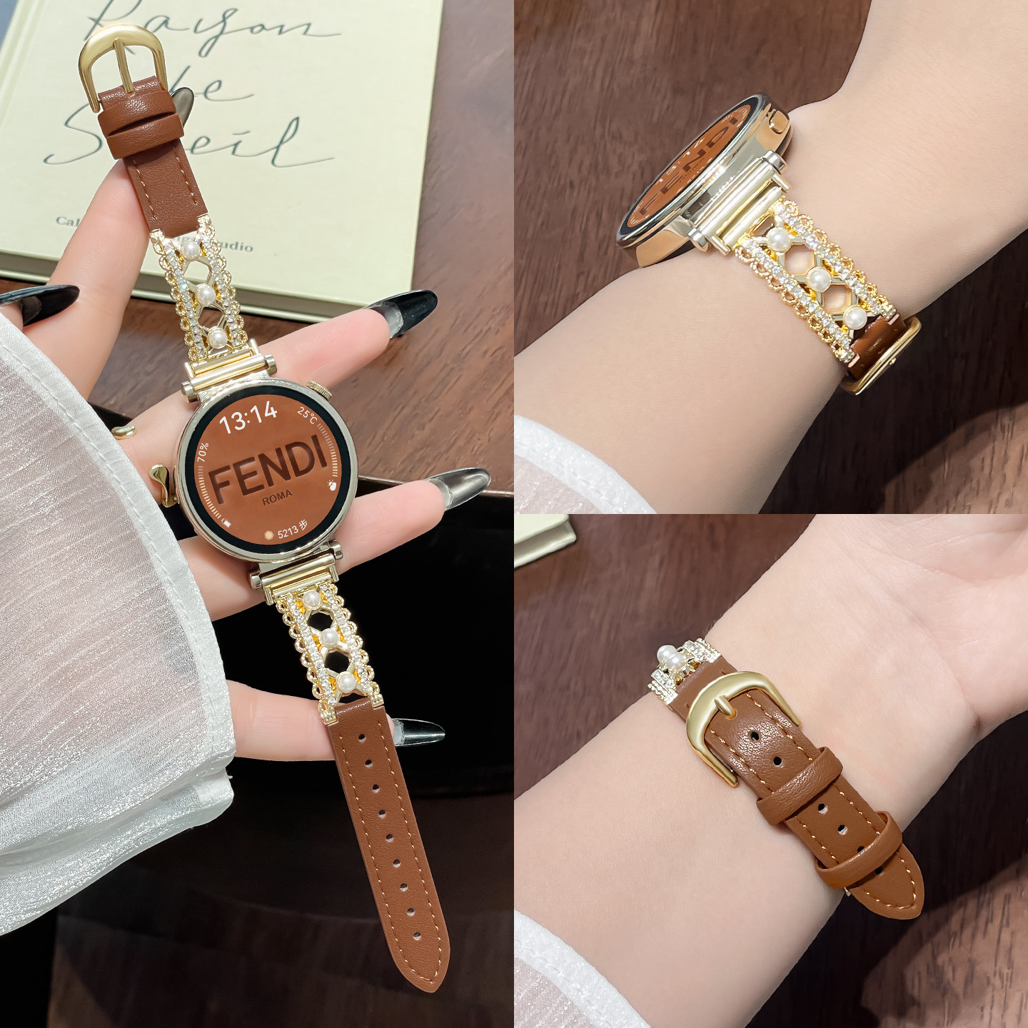 适用于华为gt6表带花边珍珠拼皮华为watch gt7高级感轻奢女款手表带gt6pro夏季时尚新品gt5pro表链小众高颜值