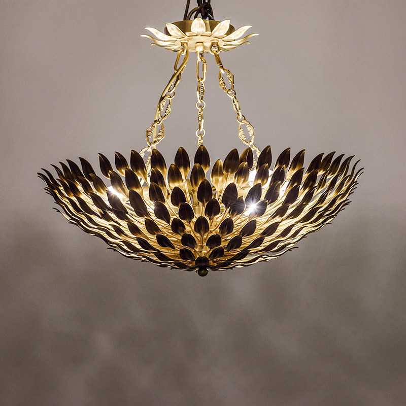 全铜美式乡村灯田园大气简约主卧室设计师风格餐客厅家用树叶吊灯