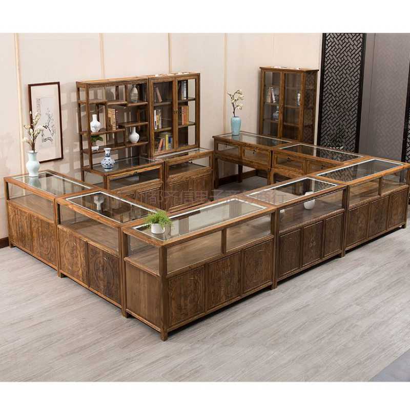 展柜陈列柜首饰榆木中式仿古实木玻璃货柜珠宝展示柜玉器柜台瑞序图片