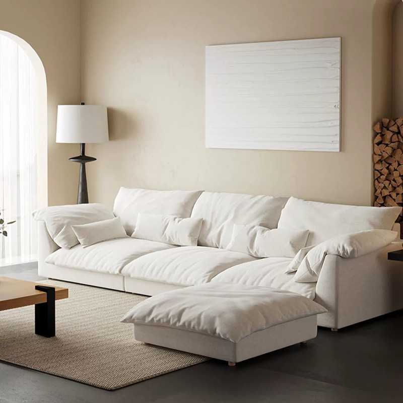 侘寂风棉麻布艺沙发组合可拆洗日式民宿客厅奶油风模块羽绒云沙发