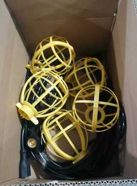 黄色E27灯串线 灯带线带防护抗冲击笼SJT14AWG/3C螺口工程灯串照