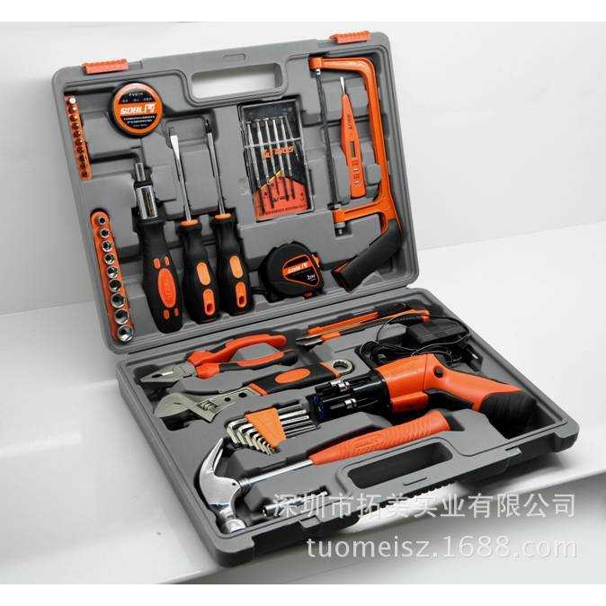 圣德保罗52件套手工电动五金工具组合电钻维修套装工具箱SD-012-a
