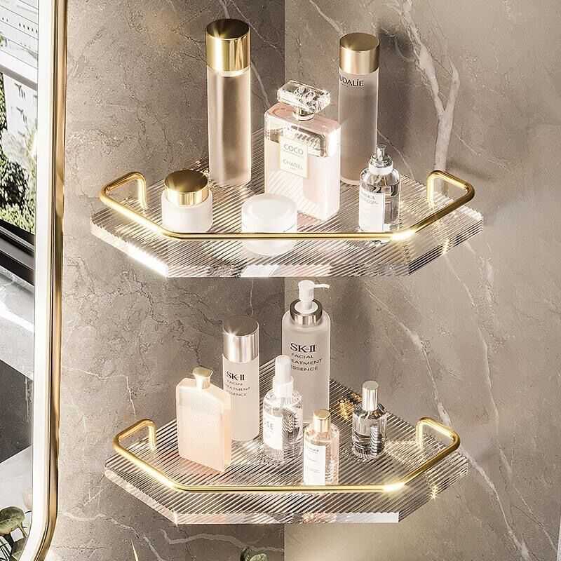 浴室转角收纳架 免打孔厨房卫生间洗漱台壁挂三角架家用置物架