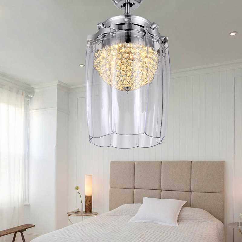 精品水晶装饰吊扇灯 餐厅客厅水晶灯罩 带灯吊灯 隐形风扇灯