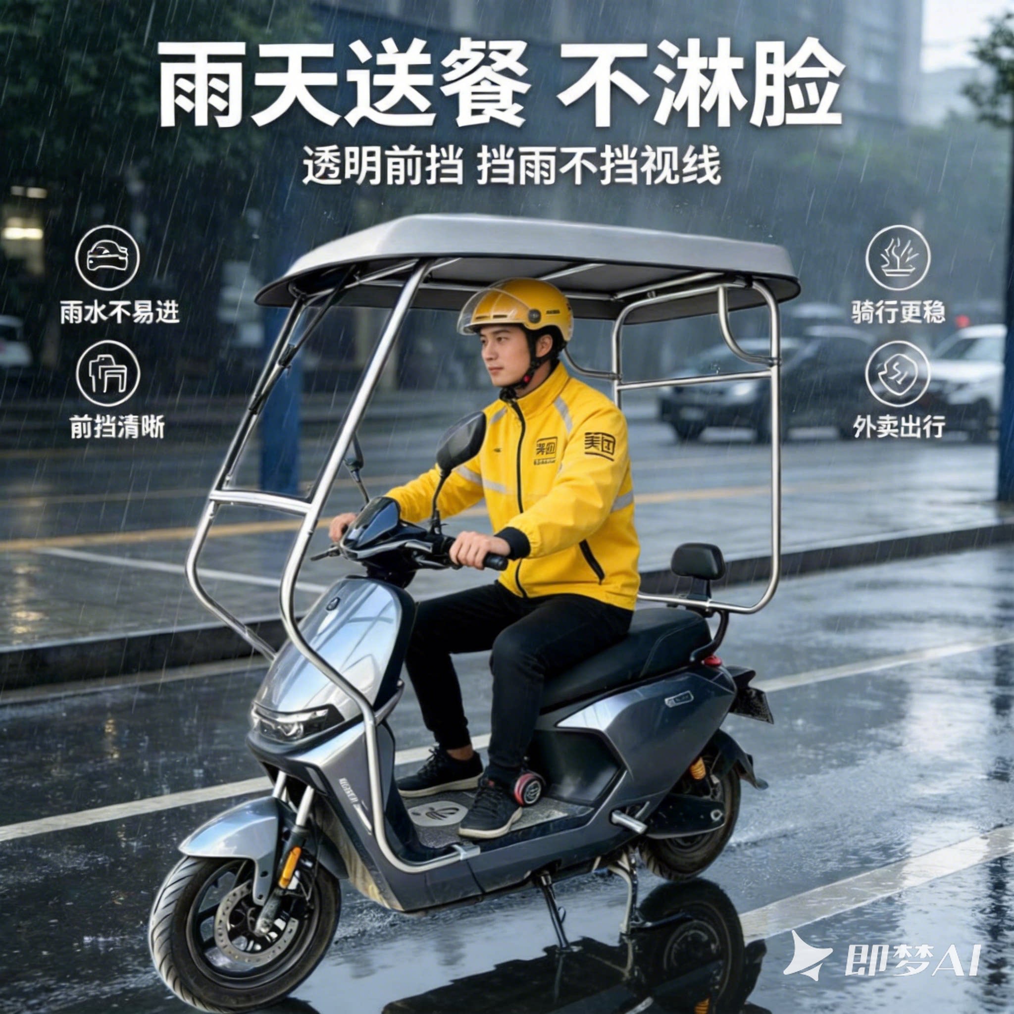 两轮电车雨棚车棚骑手外卖车棚