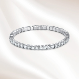 18K金培育钻石弹力网球手链小众轻奢叠戴男女款真钻满钻爆闪手饰