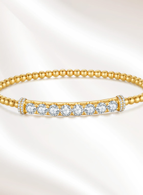 18K金培育钻石手链全满钻泡泡手饰复古网格蕾丝表带网球叠戴真钻