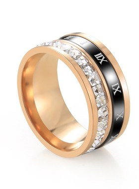 戒指男高级感个性时尚单排u钻石男女戒指可转动网红风情侣罗马风