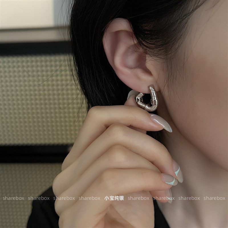 S925银重v螺丝几何三角形耳钉