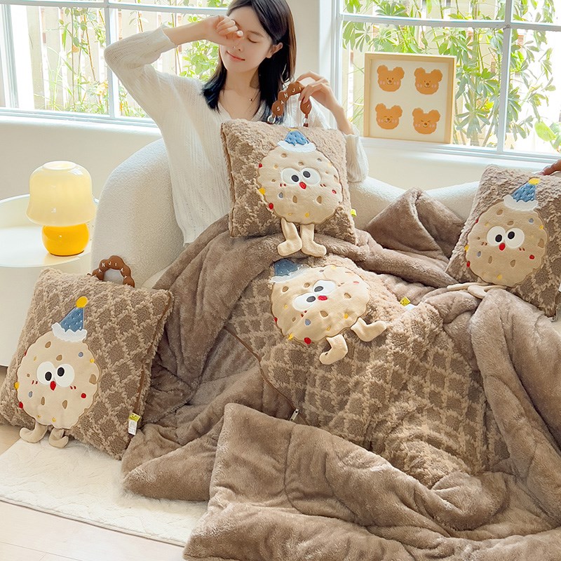 曲奇饼干冬天加厚抱枕q被子两用二合一车用午睡毯子汽车折叠枕头