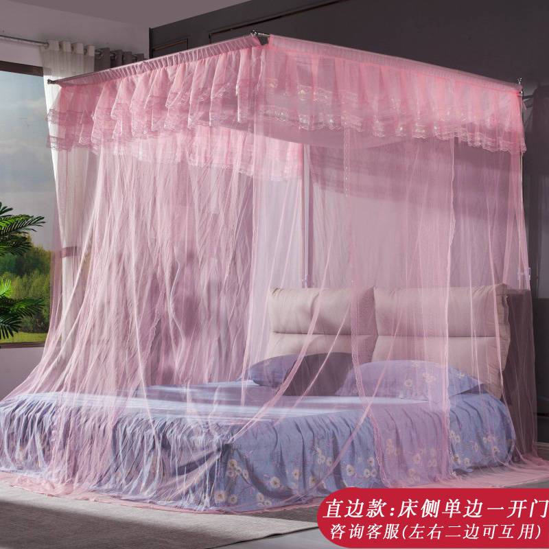 蚊帐三开门U形不锈钢30mm粗管伸缩压脚式免安装不打R孔1.5/1.8m床