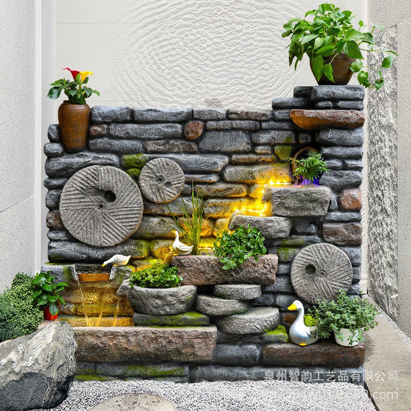 高山流水水幕墙屏风流水摆件客厅庭院办公室别墅R招财加湿器工艺