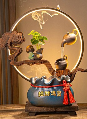 天壶悬空流水小型摆件茶壶t喷泉鱼缸茶叶店装饰品搬家乔迁开业贺