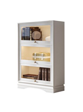 06YM法式轻奢橡木白色书柜实木带玻璃门N书架法式公主收纳书橱