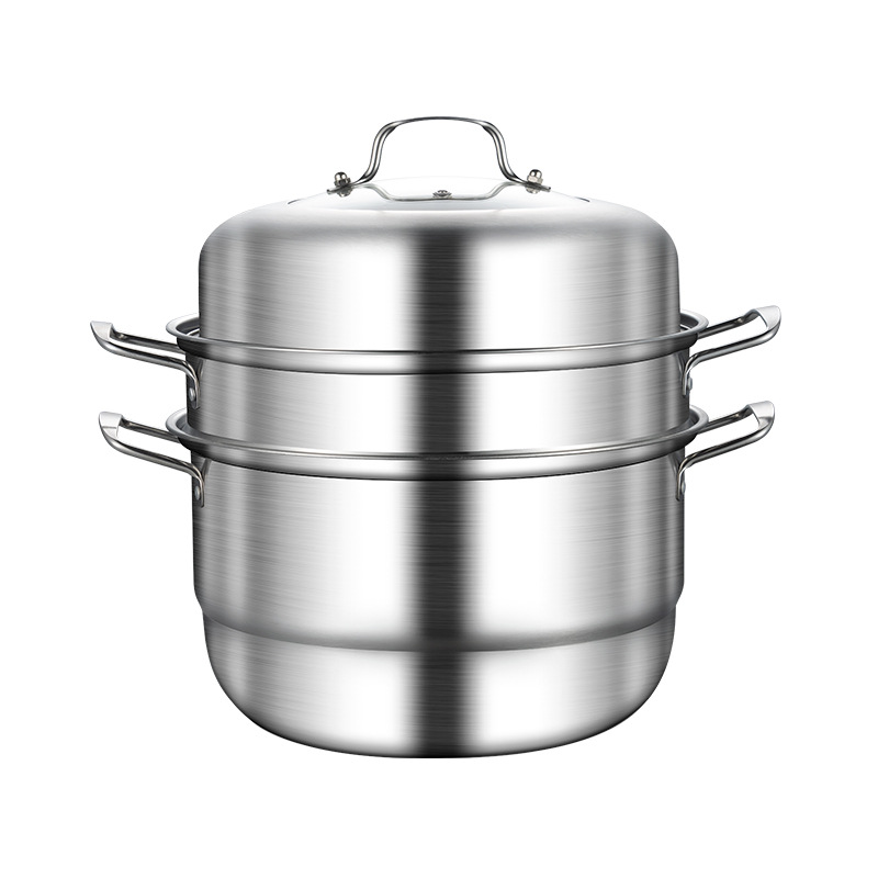 新疆包邮到家-不锈钢蒸锅加厚多F功能欧式双层三层汤蒸锅家用