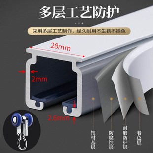 加厚铝合金手h动轨道窗帘单轨道双轨道盒子窗帘杆拉帘轨道静音轨