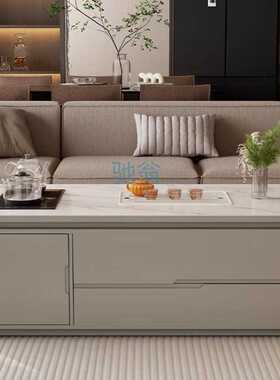 fLE灰色高端高级现代简约岩板茶几电视柜高挡轻奢方形储物柜大小