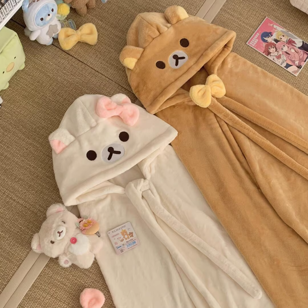 现货轻松熊法兰绒午睡毯披肩保暖连帽斗篷空调毯女保暖送生日礼物