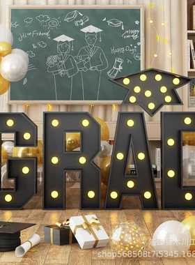 新款跨境毕业季LED发光字母GRAD毕业季数字kt板场景装饰道具用品