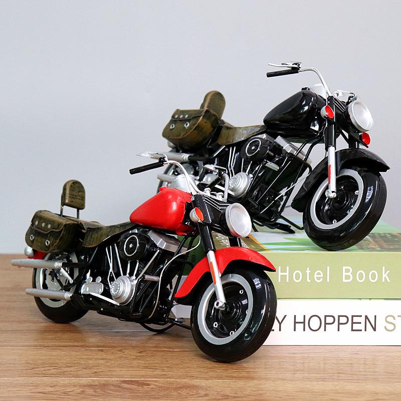 复古铁皮摩托车仿真模型家居装饰品创意摆件橱窗陈列摄影道具