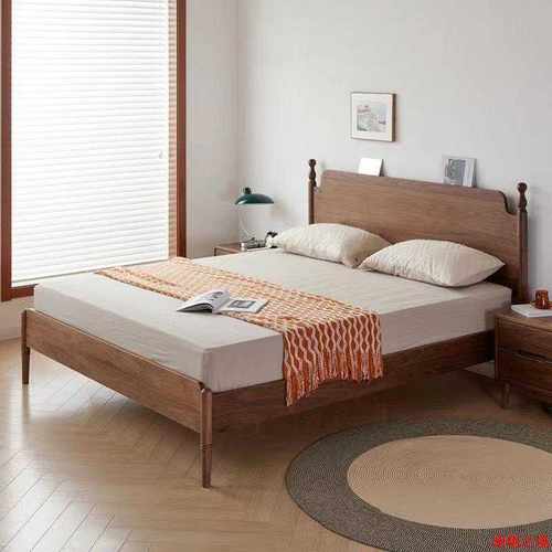 北欧黑胡桃木实木双人床1.8米樱桃木大床复古卧室家具简约轻奢床