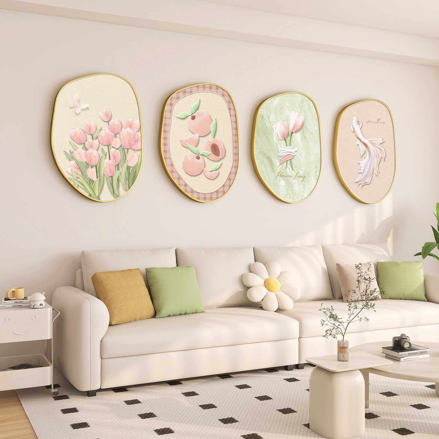 北欧奶油风客厅高级感挂画沙发背景墙绿植挂画清新大气墙壁组合画,电子元器件市场,其它元器件,淘宝优惠券,粉丝福利购,淘宝优惠卷